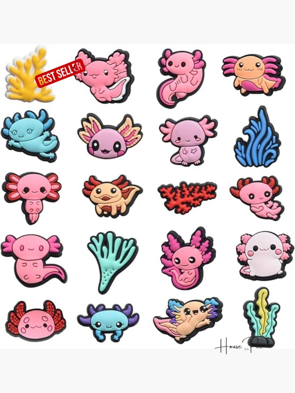 20 PCS Axolotl Shoe Charms Kawaii Cartoon Animal Accessories Decoration Pins